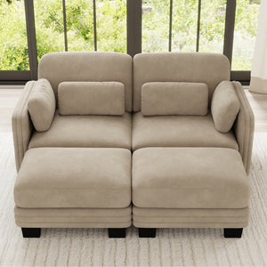 English Elm Channel Tufted Chenille Modular Sectional Loveseat with Ottomans for Modern Living W5656S00212