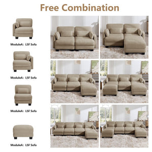 English Elm Channel Tufted Chenille Modular Sectional Loveseat with Ottomans for Modern Living W5656S00212