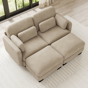 English Elm Channel Tufted Chenille Modular Sectional Loveseat with Ottomans for Modern Living W5656S00212