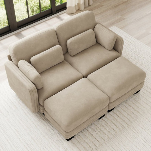 English Elm Channel Tufted Chenille Modular Sectional Loveseat with Ottomans for Modern Living W5656S00212