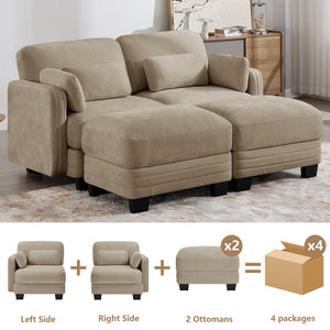 English Elm Channel Tufted Chenille Modular Sectional Loveseat with Ottomans for Modern Living W5656S00212