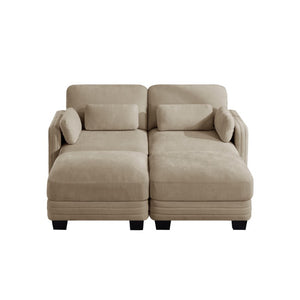 English Elm Channel Tufted Chenille Modular Sectional Loveseat with Ottomans for Modern Living W5656S00212