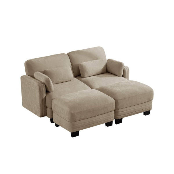 English Elm Channel Tufted Chenille Modular Sectional Loveseat with Ottomans for Modern Living W5656S00212