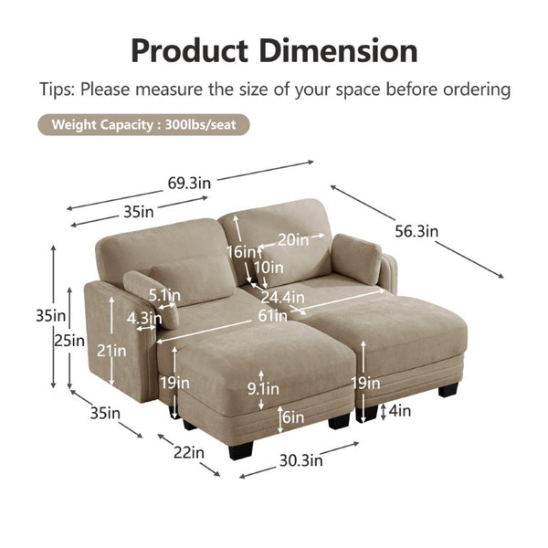 English Elm Channel Tufted Chenille Modular Sectional Loveseat with Ottomans for Modern Living W5656S00212