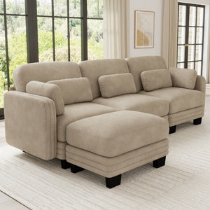 English Elm Channel Tufted Chenille Modular Sectional Sofa with Movable Ottoman for Living Rooms W5656S00214