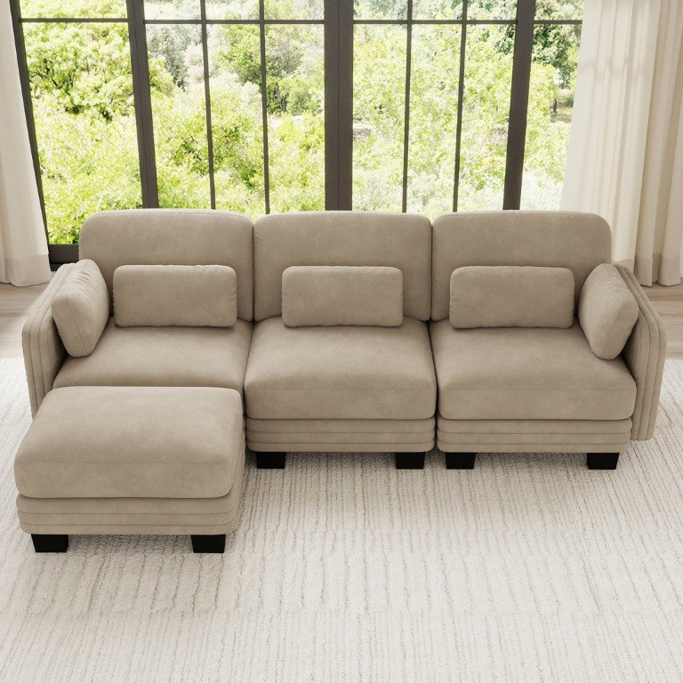 English Elm Channel Tufted Chenille Modular Sectional Sofa with Movable Ottoman for Living Rooms W5656S00214