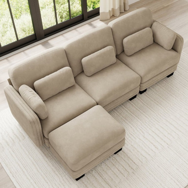 English Elm Channel Tufted Chenille Modular Sectional Sofa with Movable Ottoman for Living Rooms W5656S00214