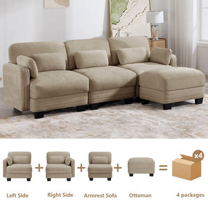 English Elm Channel Tufted Chenille Modular Sectional Sofa with Movable Ottoman for Living Rooms W5656S00214