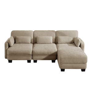 English Elm Channel Tufted Chenille Modular Sectional Sofa with Movable Ottoman for Living Rooms W5656S00214