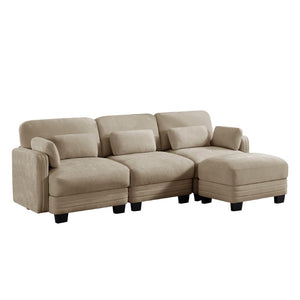 English Elm Channel Tufted Chenille Modular Sectional Sofa with Movable Ottoman for Living Rooms W5656S00214