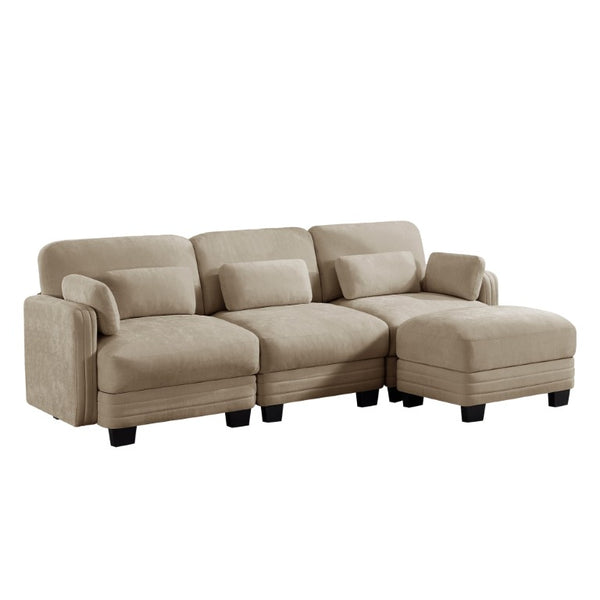 English Elm Channel Tufted Chenille Modular Sectional Sofa with Movable Ottoman for Living Rooms W5656S00214