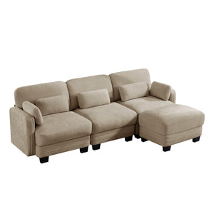 English Elm Channel Tufted Chenille Modular Sectional Sofa with Movable Ottoman for Living Rooms W5656S00214