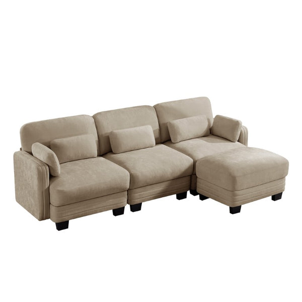 English Elm Channel Tufted Chenille Modular Sectional Sofa with Movable Ottoman for Living Rooms W5656S00214