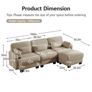 English Elm Channel Tufted Chenille Modular Sectional Sofa with Movable Ottoman for Living Rooms W5656S00214