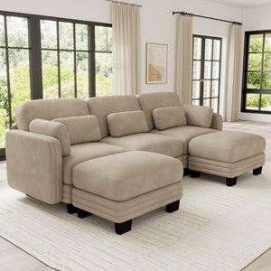 English Elm Channel Tufted Chenille Modular Sectional Sofa with Ottomans for Living Room W5656S00215