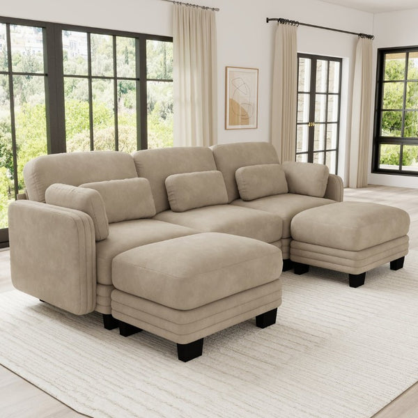 English Elm Channel Tufted Chenille Modular Sectional Sofa with Ottomans for Living Room W5656S00215