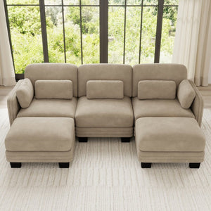 English Elm Channel Tufted Chenille Modular Sectional Sofa with Ottomans for Living Room W5656S00215
