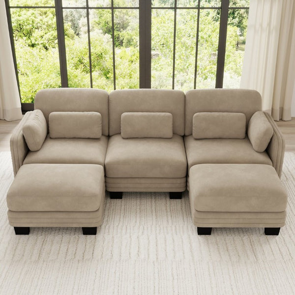 English Elm Channel Tufted Chenille Modular Sectional Sofa with Ottomans for Living Room W5656S00215