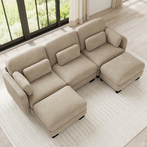 English Elm Channel Tufted Chenille Modular Sectional Sofa with Ottomans for Living Room W5656S00215