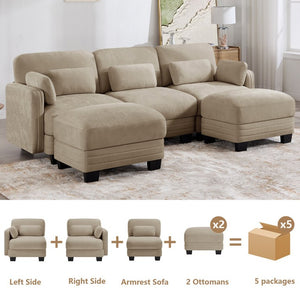 English Elm Channel Tufted Chenille Modular Sectional Sofa with Ottomans for Living Room W5656S00215