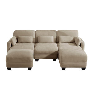 English Elm Channel Tufted Chenille Modular Sectional Sofa with Ottomans for Living Room W5656S00215