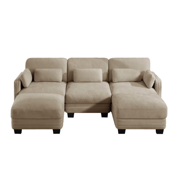 English Elm Channel Tufted Chenille Modular Sectional Sofa with Ottomans for Living Room W5656S00215