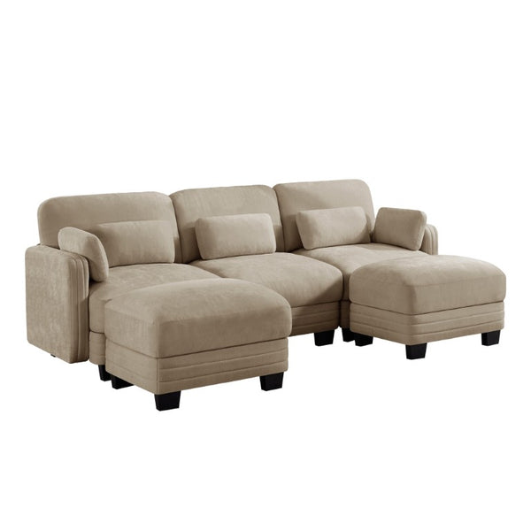 English Elm Channel Tufted Chenille Modular Sectional Sofa with Ottomans for Living Room W5656S00215