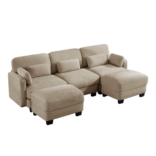 English Elm Channel Tufted Chenille Modular Sectional Sofa with Ottomans for Living Room W5656S00215