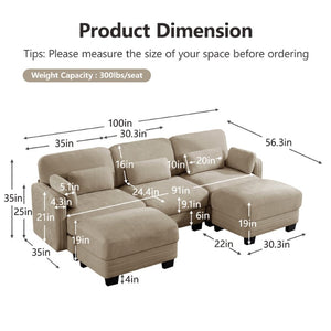 English Elm Channel Tufted Chenille Modular Sectional Sofa with Ottomans for Living Room W5656S00215