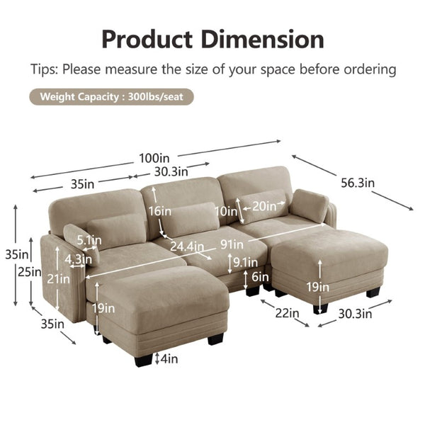 English Elm Channel Tufted Chenille Modular Sectional Sofa with Ottomans for Living Room W5656S00215