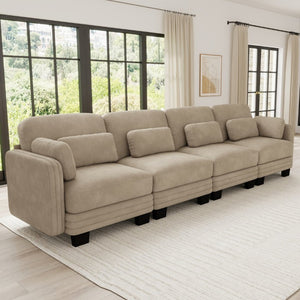 English Elm Channel Tufted Chenille Modular Sectional Sofa Four Seat Curved Living Room Couch W5656S00216