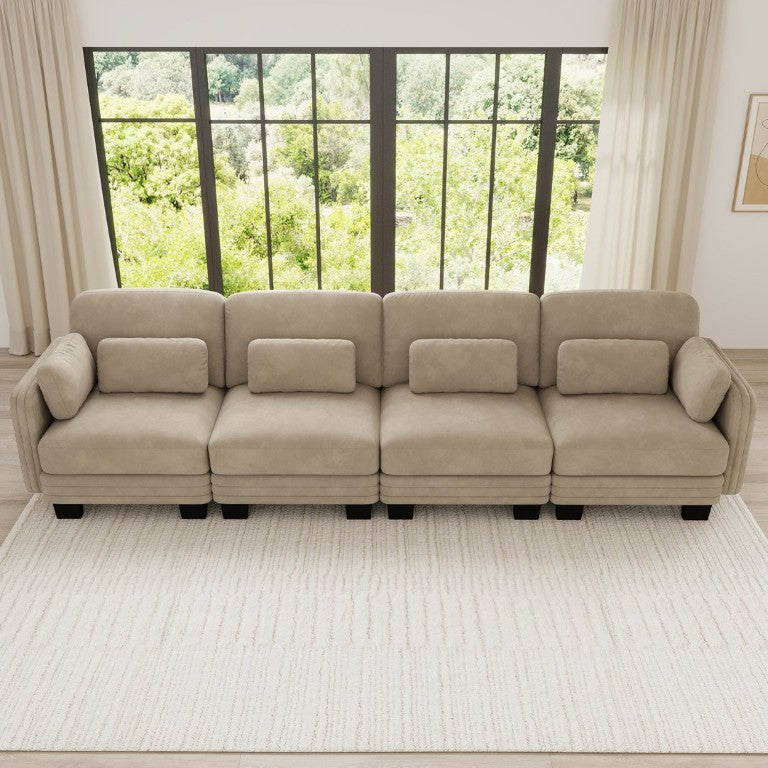 English Elm Channel Tufted Chenille Modular Sectional Sofa Four Seat Curved Living Room Couch W5656S00216