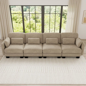 English Elm Channel Tufted Chenille Modular Sectional Sofa Four Seat Curved Living Room Couch W5656S00216