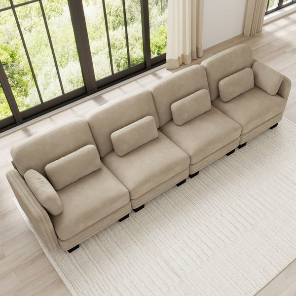 English Elm Channel Tufted Chenille Modular Sectional Sofa Four Seat Curved Living Room Couch W5656S00216