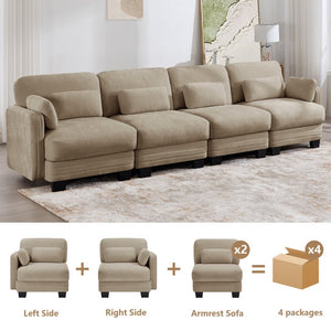 English Elm Channel Tufted Chenille Modular Sectional Sofa Four Seat Curved Living Room Couch W5656S00216