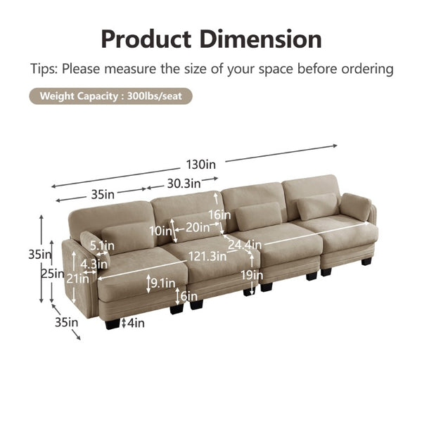 English Elm Channel Tufted Chenille Modular Sectional Sofa Four Seat Curved Living Room Couch W5656S00216