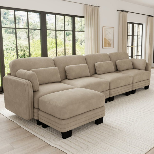 English Elm Channel Tufted Chenille Modular U-Shape Sectional with Movable Ottoman for Living Room W5656S00217