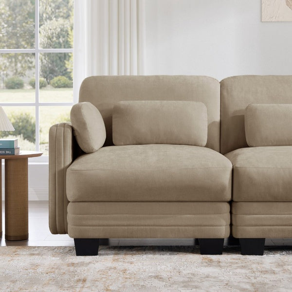 English Elm Channel Tufted Chenille Modular U-Shape Sectional with Movable Ottoman for Living Room W5656S00217
