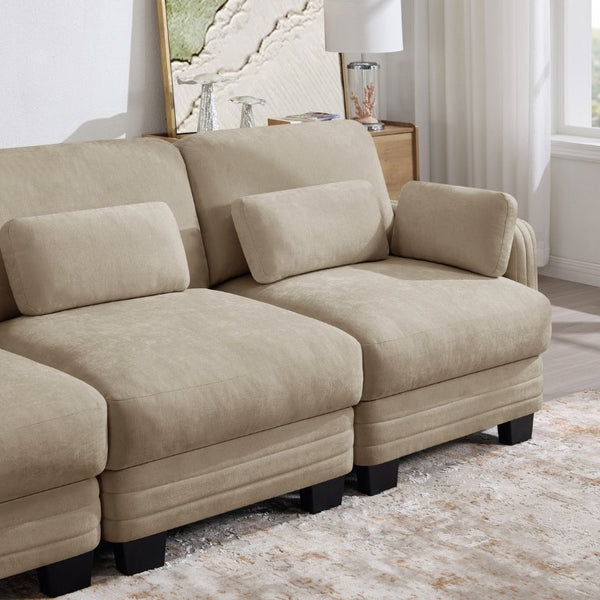 English Elm Channel Tufted Chenille Modular U-Shape Sectional with Movable Ottoman for Living Room W5656S00217