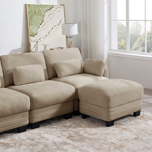 English Elm Channel Tufted Chenille Modular U-Shape Sectional with Movable Ottoman for Living Room W5656S00217
