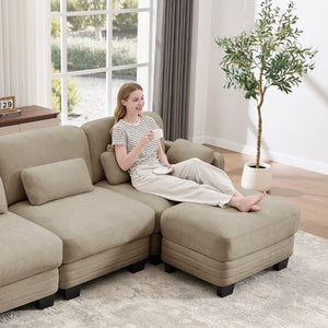 English Elm Channel Tufted Chenille Modular U-Shape Sectional with Movable Ottoman for Living Room W5656S00217
