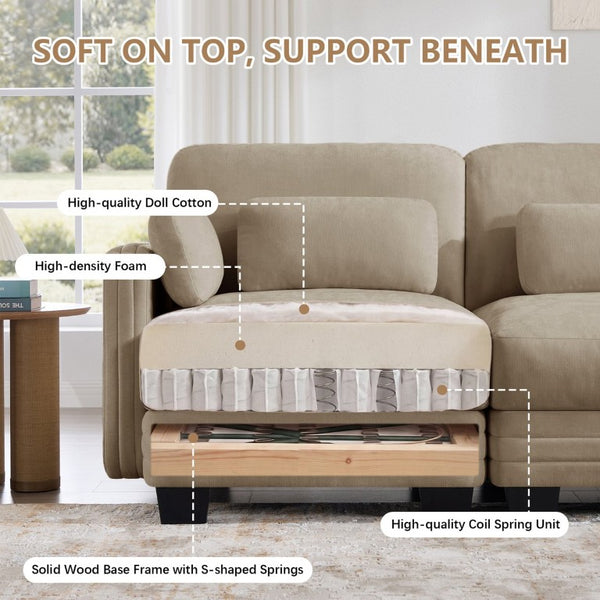 English Elm Channel Tufted Chenille Modular U-Shape Sectional with Movable Ottoman for Living Room W5656S00217