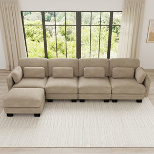 English Elm Channel Tufted Chenille Modular U-Shape Sectional with Movable Ottoman for Living Room W5656S00217