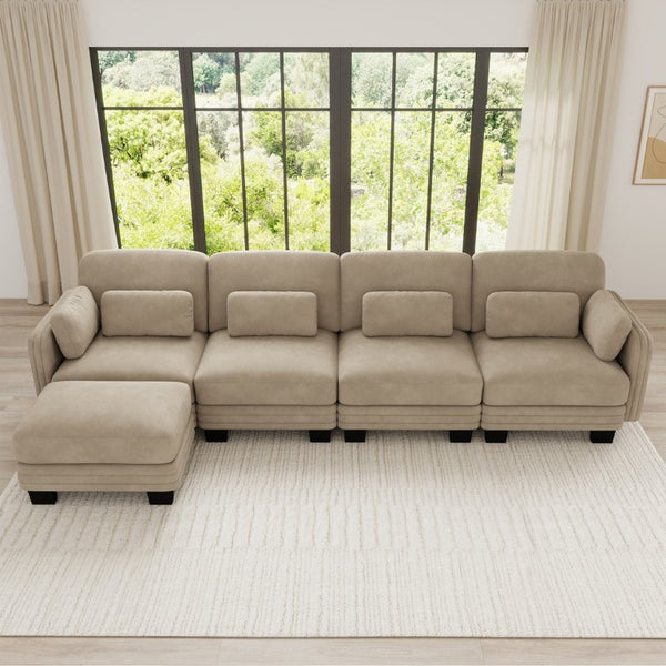 English Elm Channel Tufted Chenille Modular U-Shape Sectional with Movable Ottoman for Living Room W5656S00217