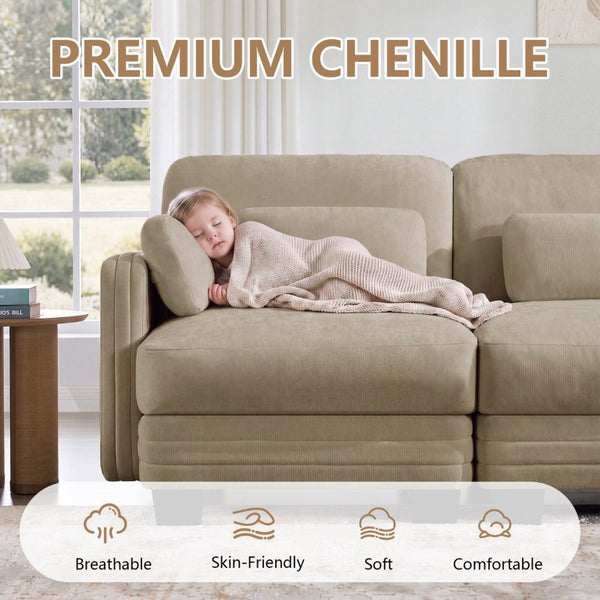 English Elm Channel Tufted Chenille Modular U-Shape Sectional with Movable Ottoman for Living Room W5656S00217