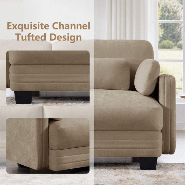 English Elm Channel Tufted Chenille Modular U-Shape Sectional with Movable Ottoman for Living Room W5656S00217