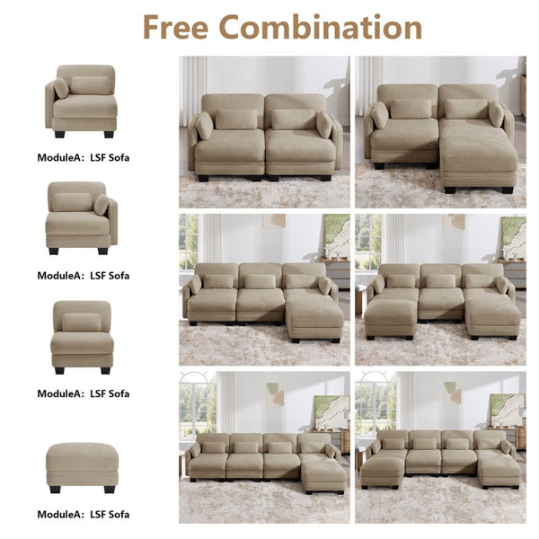 English Elm Channel Tufted Chenille Modular U-Shape Sectional with Movable Ottoman for Living Room W5656S00217