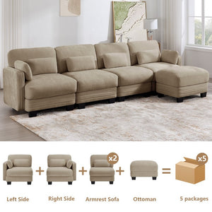 English Elm Channel Tufted Chenille Modular U-Shape Sectional with Movable Ottoman for Living Room W5656S00217