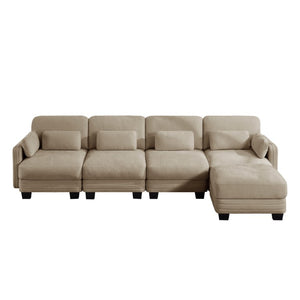English Elm Channel Tufted Chenille Modular U-Shape Sectional with Movable Ottoman for Living Room W5656S00217