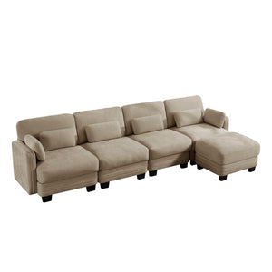 English Elm Channel Tufted Chenille Modular U-Shape Sectional with Movable Ottoman for Living Room W5656S00217